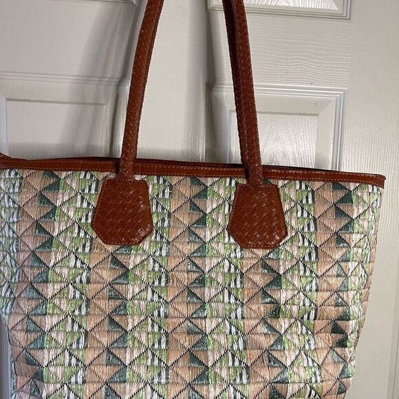 Galian NewYork PVC quilted large tote multi pastel color with brown trim - Picture 6 of 11
